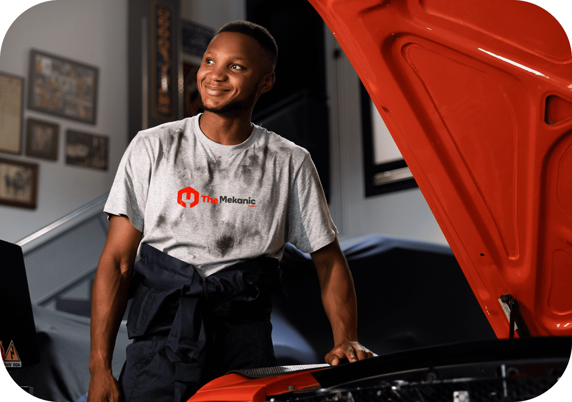 Mechanic inspecting engine